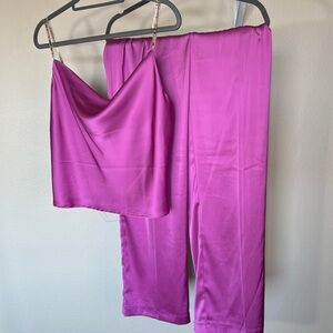 HOUSE OF HARLOW 2 PIECE Set, Cami & Pant Set Sz S Pink Satin Jewel Straps NWT